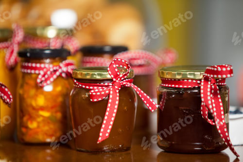 Preview: Various Types Of Pickles And Jam At Counter In Market