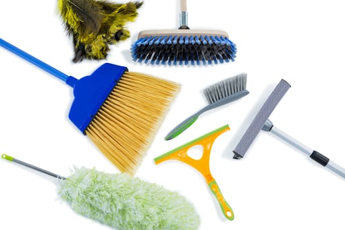 Preview: High Angle View Of Cleaning Work Tools Against White Background
