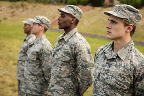Preview: Group Of Military Soldiers Standing In Line At Boot Camp