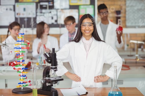 Preview: Portrait Of School Girl Standing With Hand On Hip In Laboratory At School