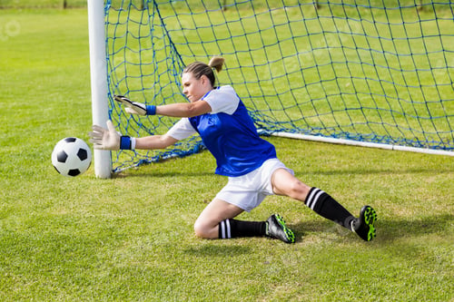 Preview: Female Goalkeeper Saving A Goal During A Game