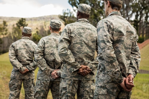 Preview: Group Of Military Soldiers Standing In Line At Boot Camp
