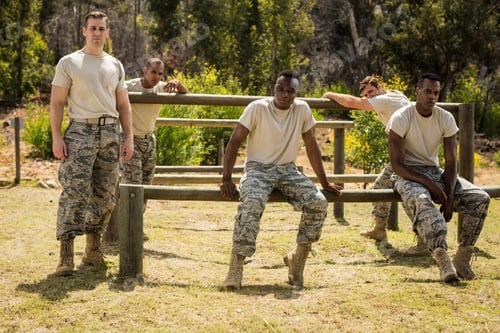 Preview: Military Soldiers Relaxing On Fitness Trail On A Sunny Day