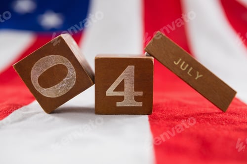 Preview: Close-Up Of Date Blocks On American Flag With 4Th July Theme