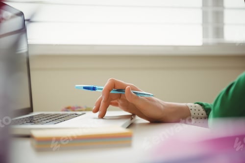 Preview: Close Up Of Woman Working On Laptop At Table In Home. Working From Home In Quarantine Lockdown