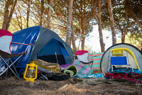 Preview: Camping Equipments In The Park On A Sunny Day