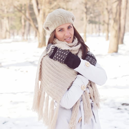 Preview: Happy Beautiful Young Woman Winter Season In The Park. Caucasian Female Wintertime Portrait Outdoor.