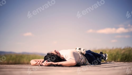 Preview: Lovely Women By A Lake At Sunny Day Relaxing.