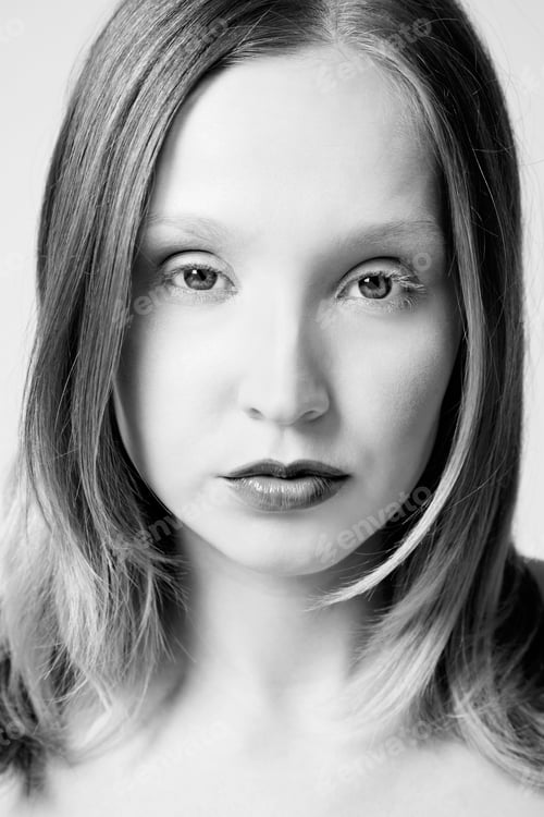 Preview: Black And White Portrait Of Pretty Discontent Girl