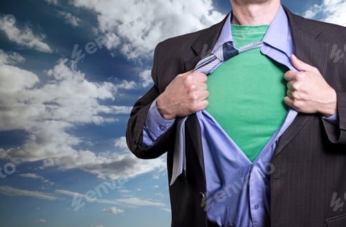 Preview: Superhero, Young Businessman Tearing His Shirt