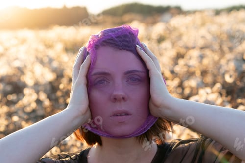 Preview: Portrait Of A Young Beautiful Girl In The Summer In The Field, Face In The Grid