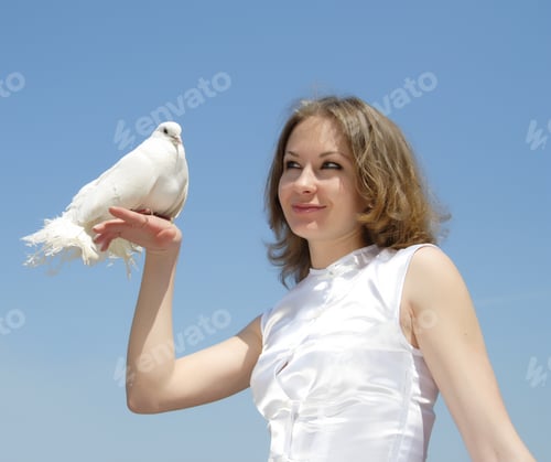 Preview: Young Beautiful Bride Holding A White Pigeon On Her Hand