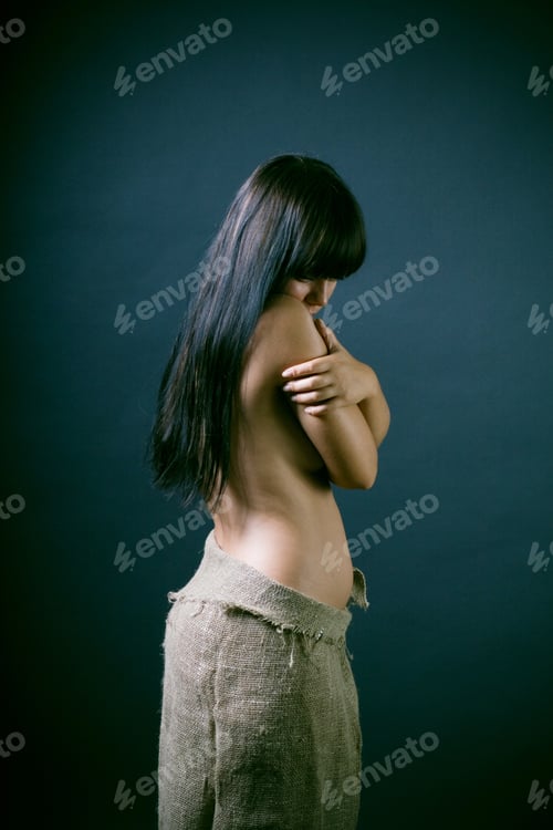 Preview: Nude Beautiful Young Lady On Black Background