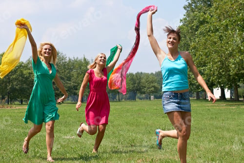 Preview: Three Happiness Friends Enjoying Outdoors.