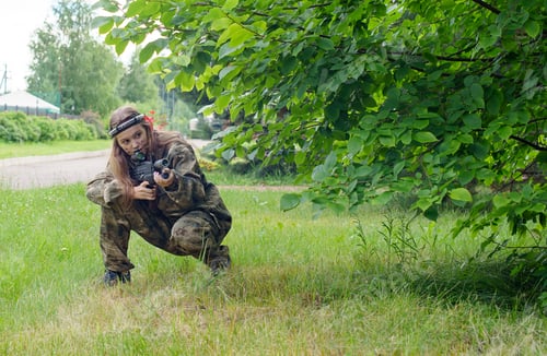 Preview: Girl Playing In Lasertag Shooting Game, Girl With A Gun, War Simulation.