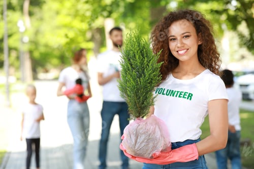 Preview: Female Volunteer With Young Tree Outdoors