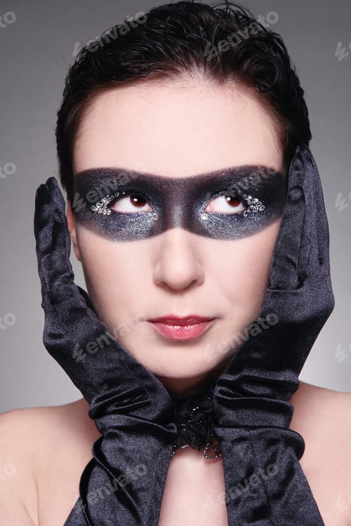 Preview: Woman with Dramatic Makeup and Black Satin Gloves