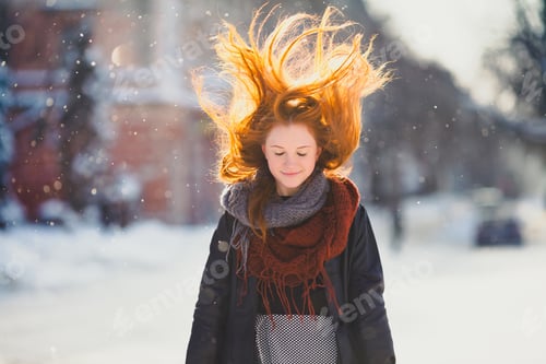 Preview: Red-Haired Girl On A Sunny Snowy Day