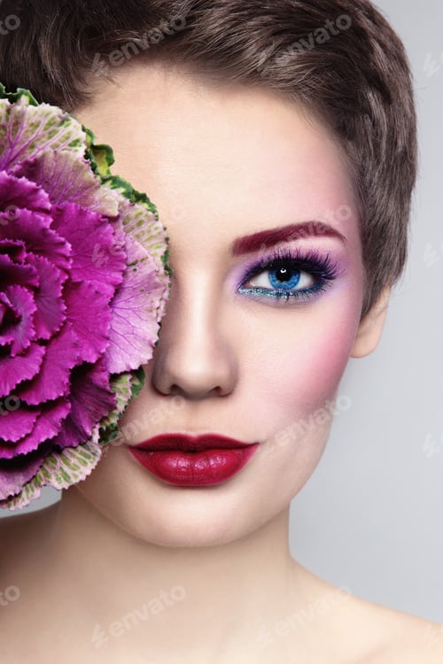 Preview: Close-Up Portrait Of Young Beautiful Woman With Bright Fancy Make-Up