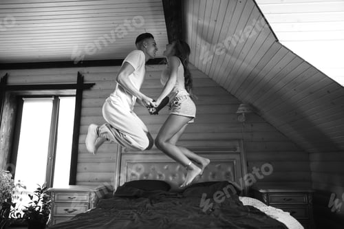 Preview: Crazy Young Couple Jumping And Spending Time At Home.