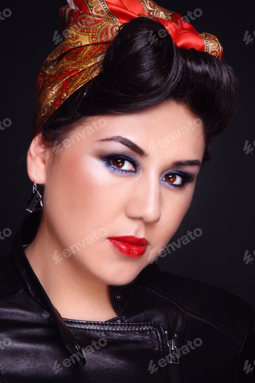 Preview: Portrait Of Beautiful Asian Girl With Rockabilly Style Hairdo And Fancy Make-Up
