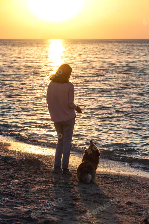 Preview: Happy Weekend By The Sea - Girl With A Dog On The Beach. Ukrainian Landscape At The Sea Of Azov