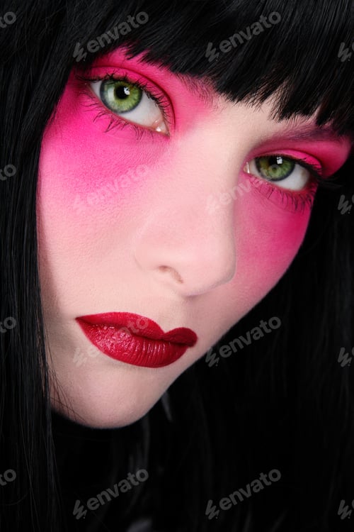 Preview: Close-Up Portrait Of Beautiful Girl With Bright Pink Makeup