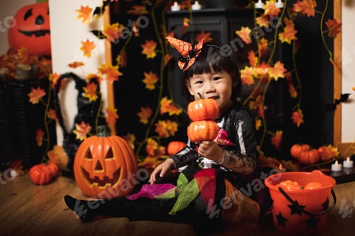 Preview: Toddler Girl Dressed Up Playing In Halloween Party