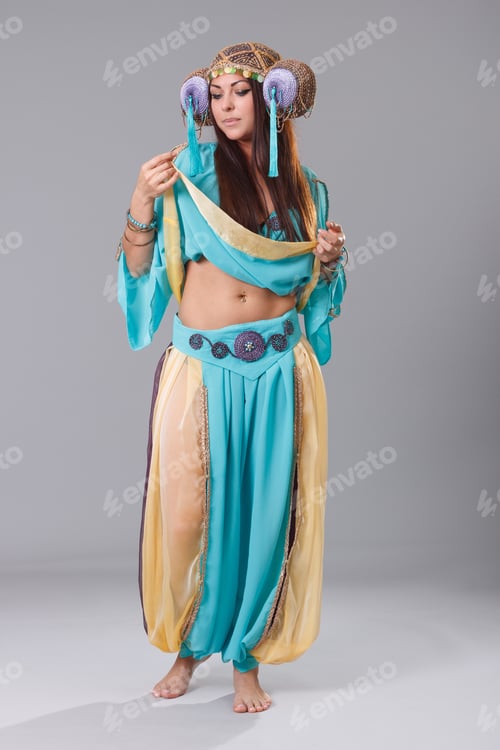Preview: Beautiful Oriental Woman In Exotic Clothing Dancing Oriental Dance.