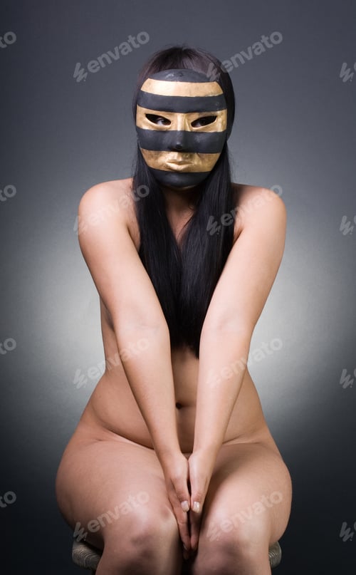 Preview: Naked Young Woman With Carnival Mask.