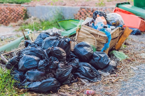 Preview: Big Pile Of Garbage And Waiste In Black Bags.