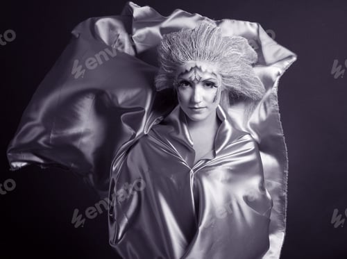 Preview: Winter Woman With A Stylish Visage And Snowy Hair.