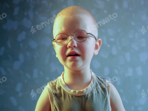 Preview: Blond Boy In Eye Glasses Cries With Tears. Upset Child. Violence In Family Over Children. Selective