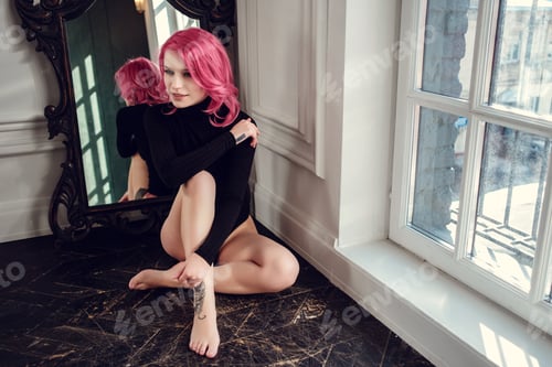 Preview: Lovely Young Woman Posing In Photo Studio With Natural Light. Young And Sexy