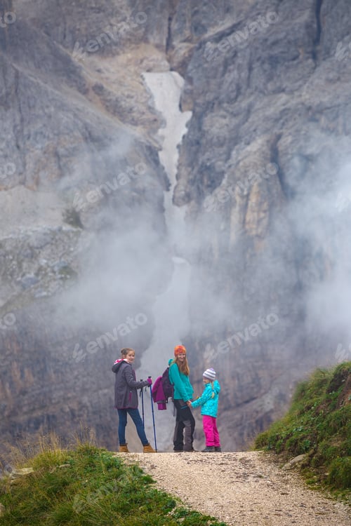Preview: Family - Mother And Daughter Hiking At The San Martino Di Castrozza. Italy.
