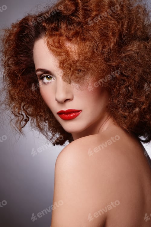 Preview: Young Beautiful Sexy Woman With Red Curly Hair