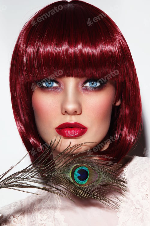 Preview: Beautiful Fashion Redhead Girl With Bob Haircut And Stylish Make-Up