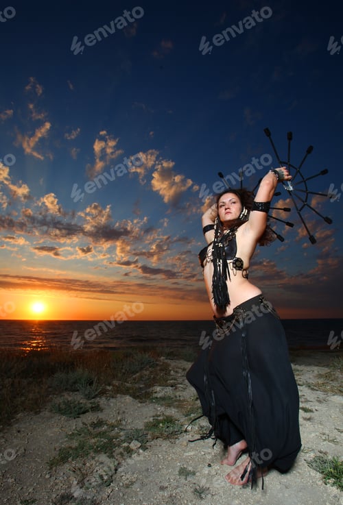 Preview: Part Of The Fire-Show: Woman Is Dancing In The Sunset
