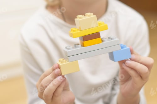 Preview: Boy Play With Plastic Bricks, The Boy Trains Fine Motor Skills Playing Constructor