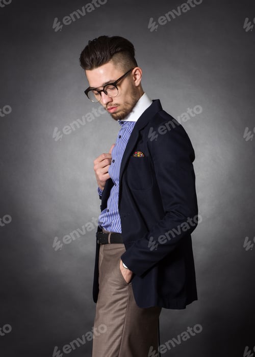 Preview: Portrait Of A Stylish Male Hipster In Jacket.