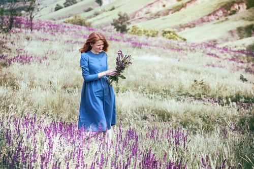 Preview: Autumn - Beautiful Girl On A Meadow With A Bouquet Of Wildflowers