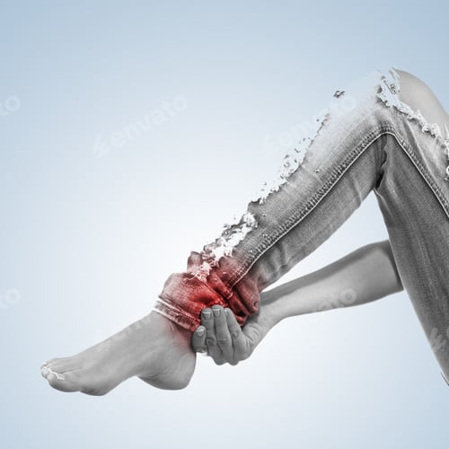 Preview: Pain In Woman Hamstring. Female Holding Hands On Spot Pain Hamstring.