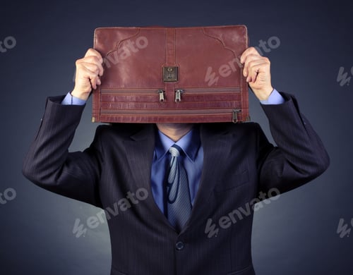 Preview: Businessman Covered His Head Portfolio, Hiding Their Identity.