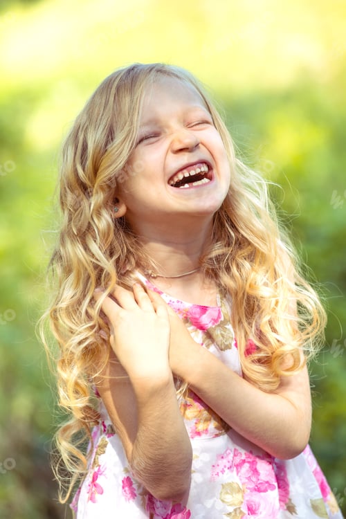 Preview: Portrait Smiling Little Girl In The Forest, Summer