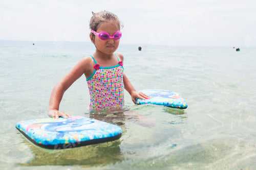 Preview: Little Girl With Swimming Goggles Ready For Swimming During Summer Vacation.
