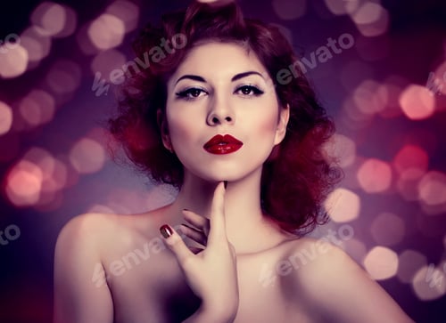 Preview: Fashion Model Girl Portrait. Red Sexy Lips And Nails Closeup. Manicure And Makeup. Make Up Concept