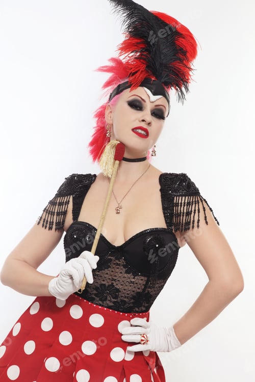 Preview: Pretty Bourlesque Girl In Fancy Costume With Plumage