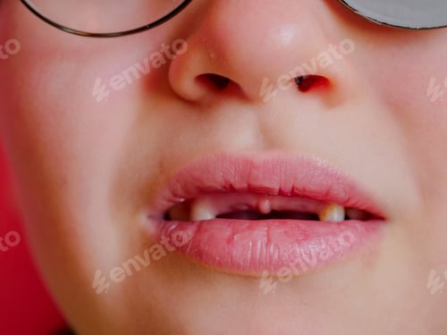 Preview: Portrait Of Funny Child In New Glasses With Patch For Correcting Squint On Pink Background. Boy