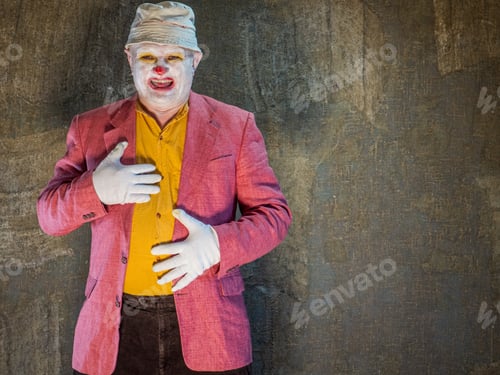 Preview: Crazy Aggressive Clown In White Gloves. Man Hates His Work And In His Free Time Dresses Like A