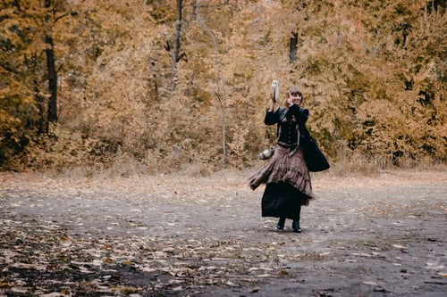 Preview: Autumn Portrait Of Dancing Woman With A Tambourine
